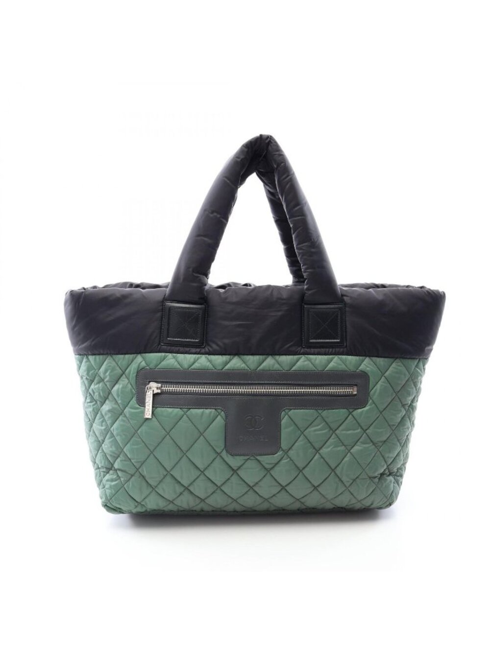 Chanel Tote Coco Cocoon MM Green Black Nylon Leather